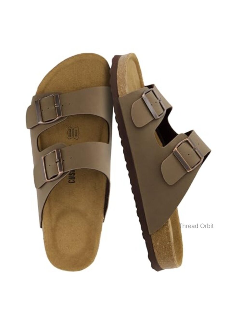 Cork Footbed Men's Sandals Adjustable Buckle Slides Vegan Leather EVA Sole